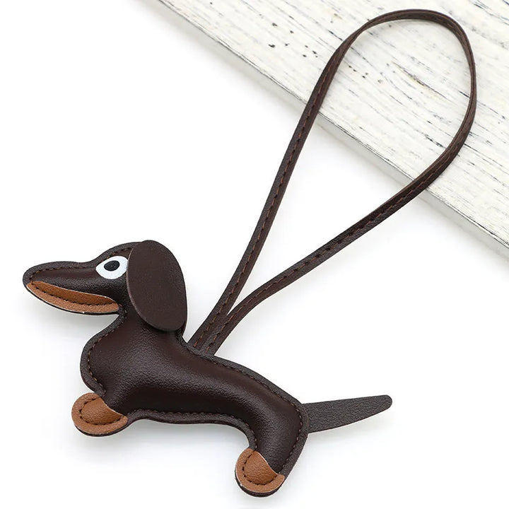 Dachshund Pu Leather Bag Charm Baseball Keychain Gift