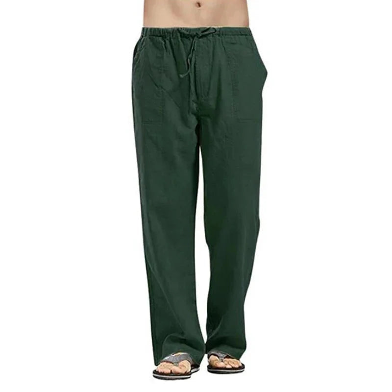 Solid Color Multi-Pocket Linen Men Pants - Casual Breathable Summer Trouser, Large Size