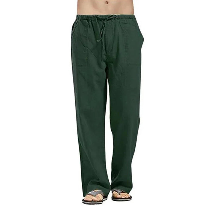 Solid Color Multi-Pocket Linen Men Pants - Casual Breathable Summer Trouser, Large Size