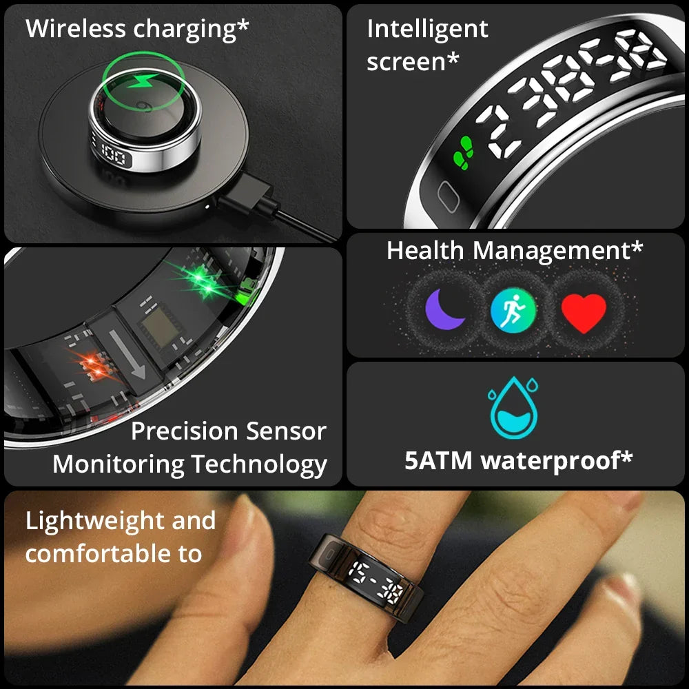 Smart Ring Health Monitor Wearable 5 ATM Waterproof Wireless Charging Fall 2025 Trend Gift