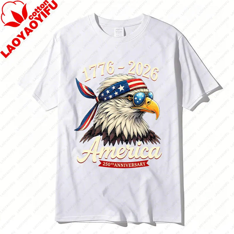 Soft Unisex Bald Eagle Graphic Tee - Short-Sleeve, Durable Cotton, For 250th Anniversary Independence Day Celebration