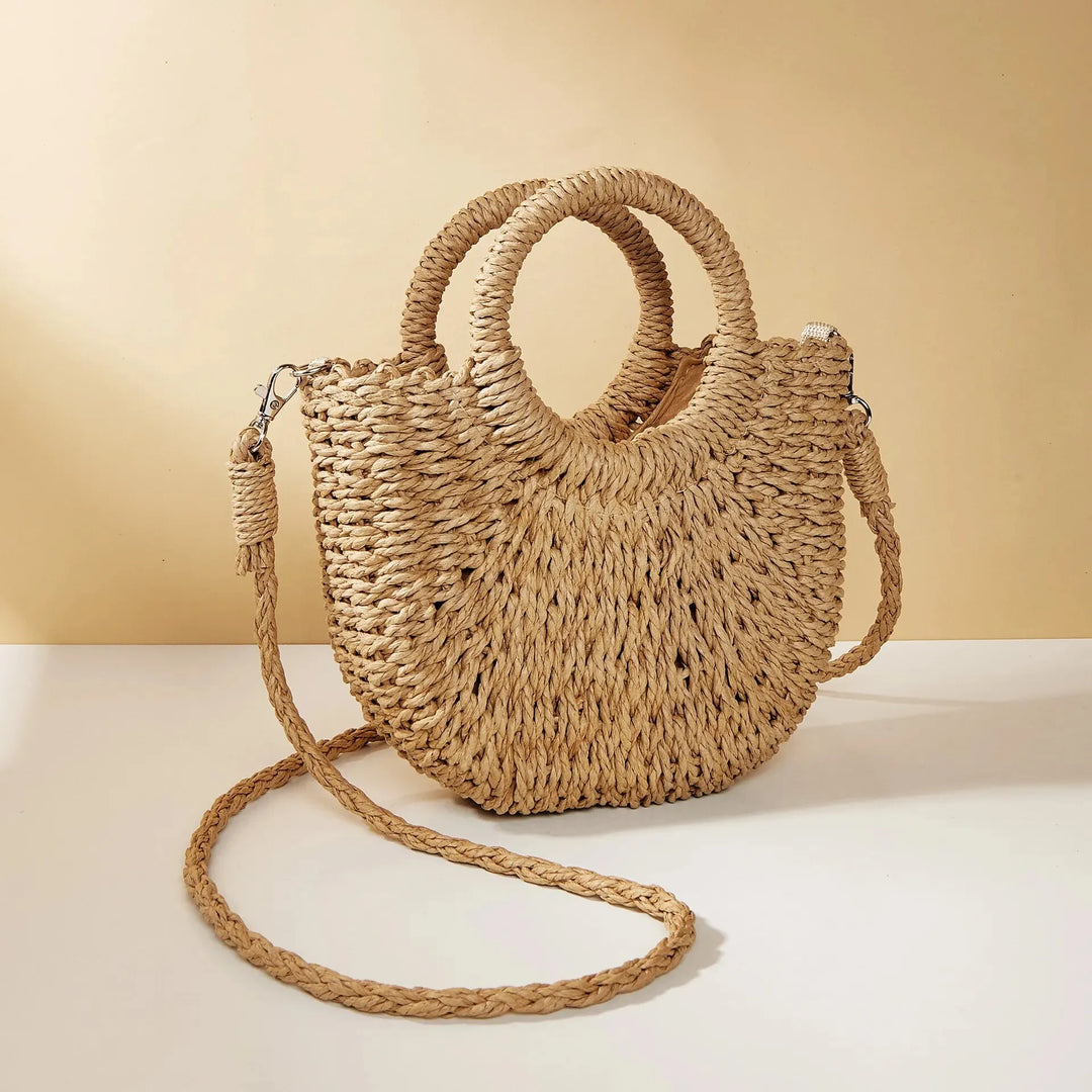 Straw Bag Natural Handwoven Half Moon Beach Tote Crossbody Bag Large Capacity Summer 2026 Vacation Accessory
