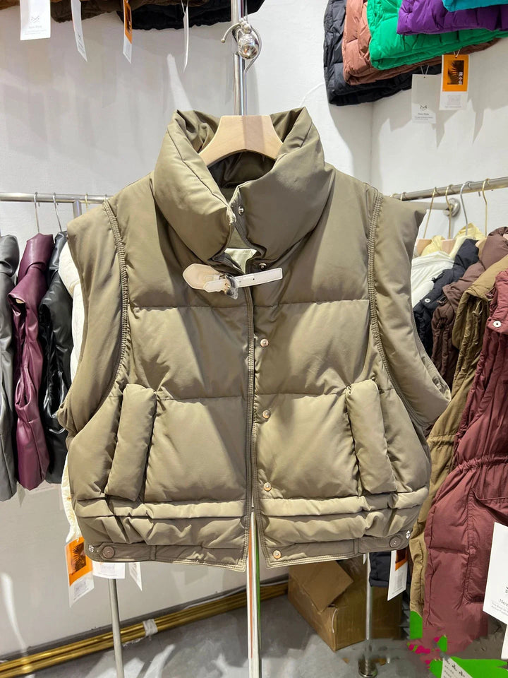 Warm Women’s Down Vest - Cropped Boxy, PU, Winter Layering