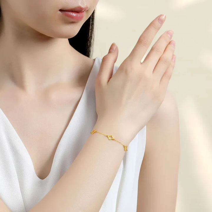 Clover Flower Stainless Steel Bracelet Set Gold Gift