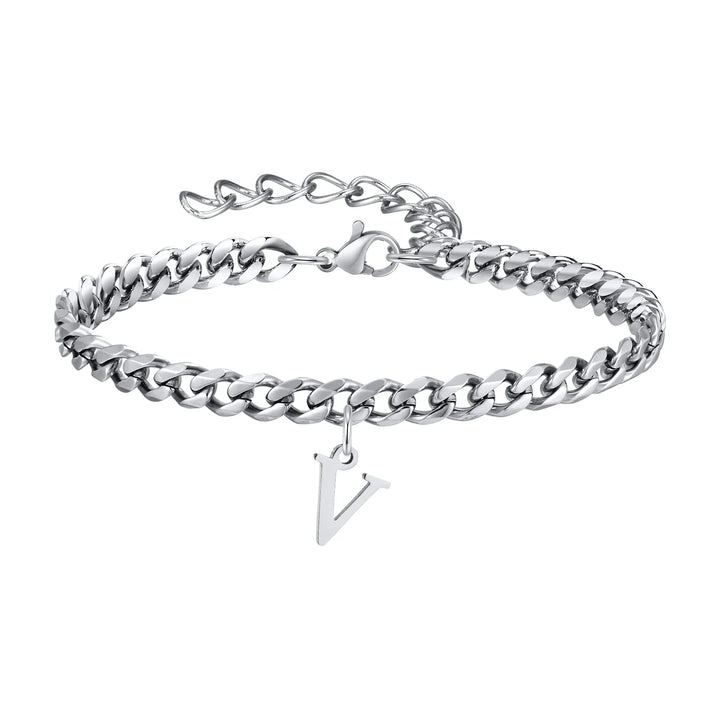 Initials Cuban Link Bracelet Stainless Steel Adjustable