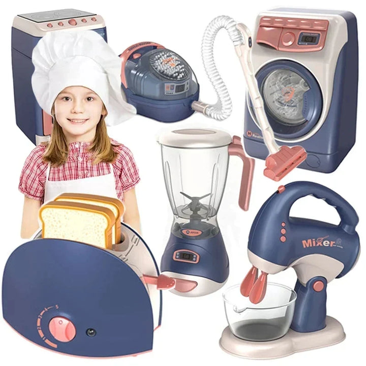 Pretend Kitchen Playset - Electric Vacuum, Juicer, Washing Machine &amp; Water Sweeper Toys for Kids