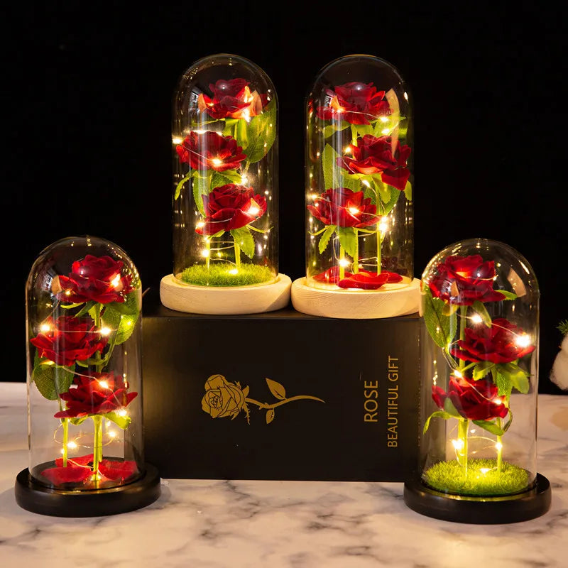 LED Rose Glass Cover Ornament - Romantic Valentine&