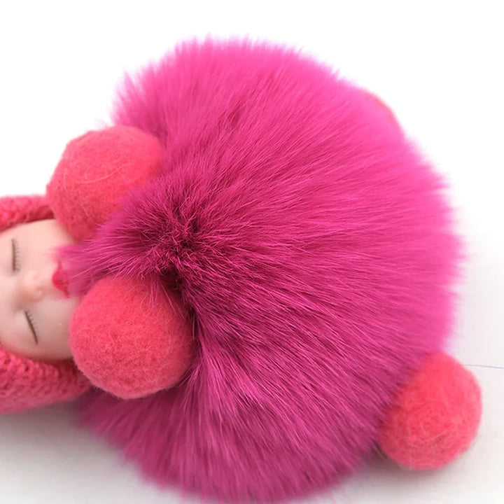 Pompom Sleeping Baby Keychain Plush Bag Charm Cute Gift