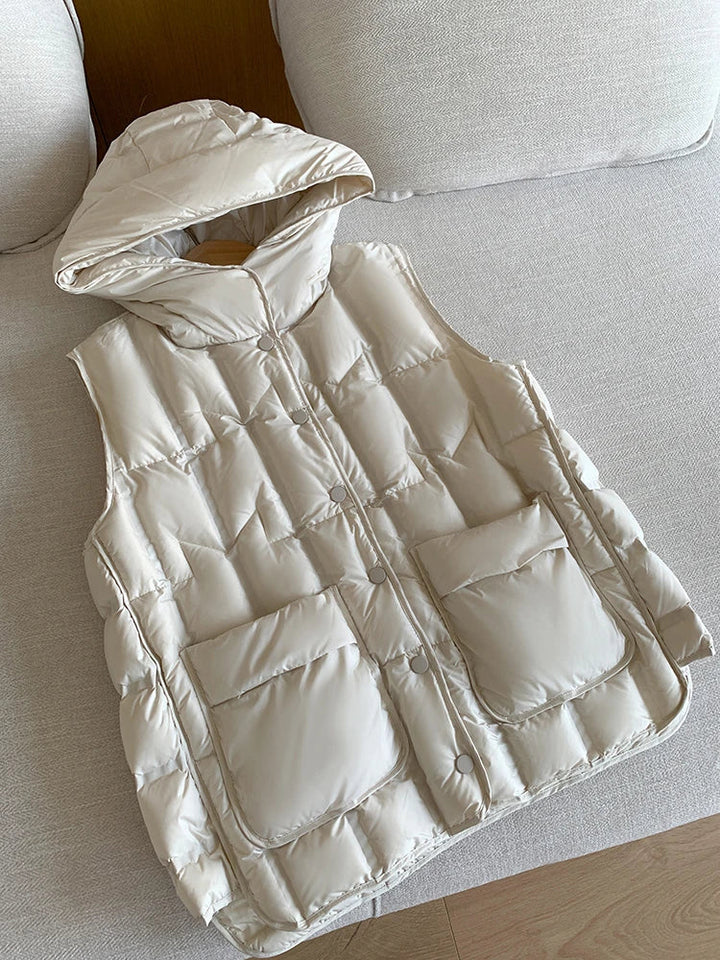 Lightweight Women’s Hooded Down Vest - Quilted Midlength