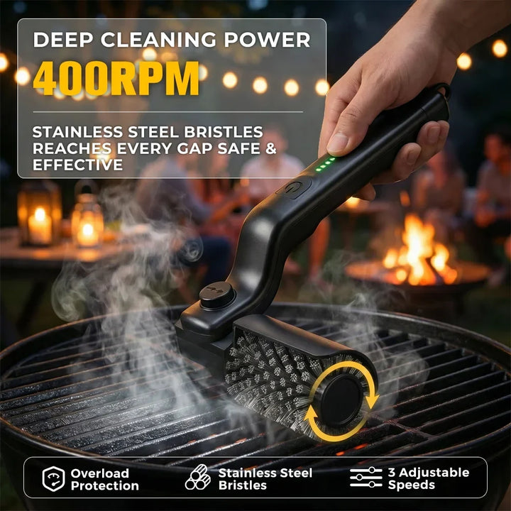 Electric Grill Brush Cordless 3 Speed 2600mAh Rechargeable With Adjustable Angle For Summer BBQ Cleaning Gift