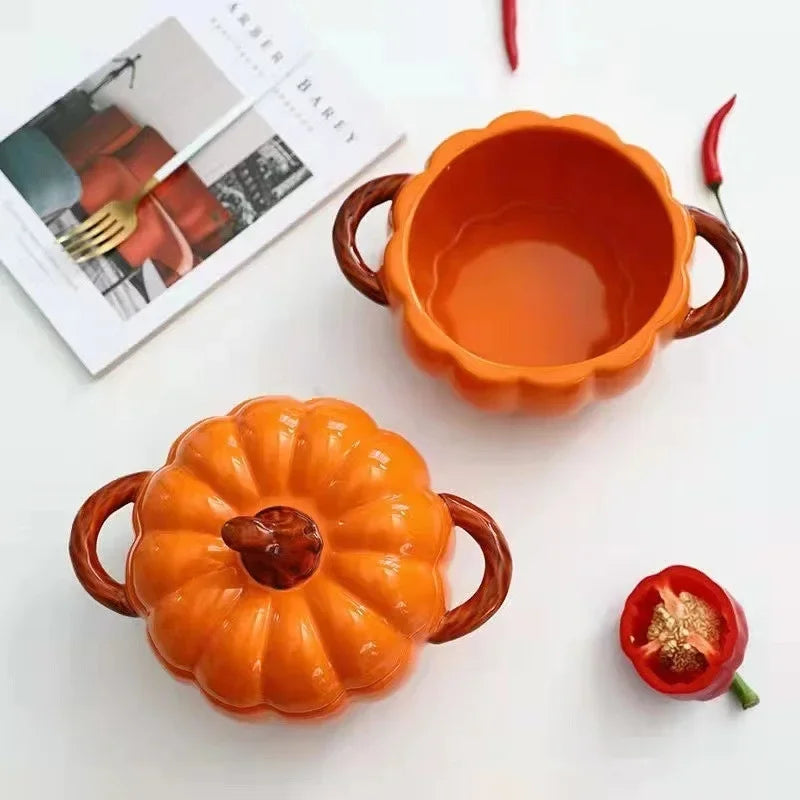 Pumpkin Soup Pot 1.4L Ceramic Bowl With Lid Halloween