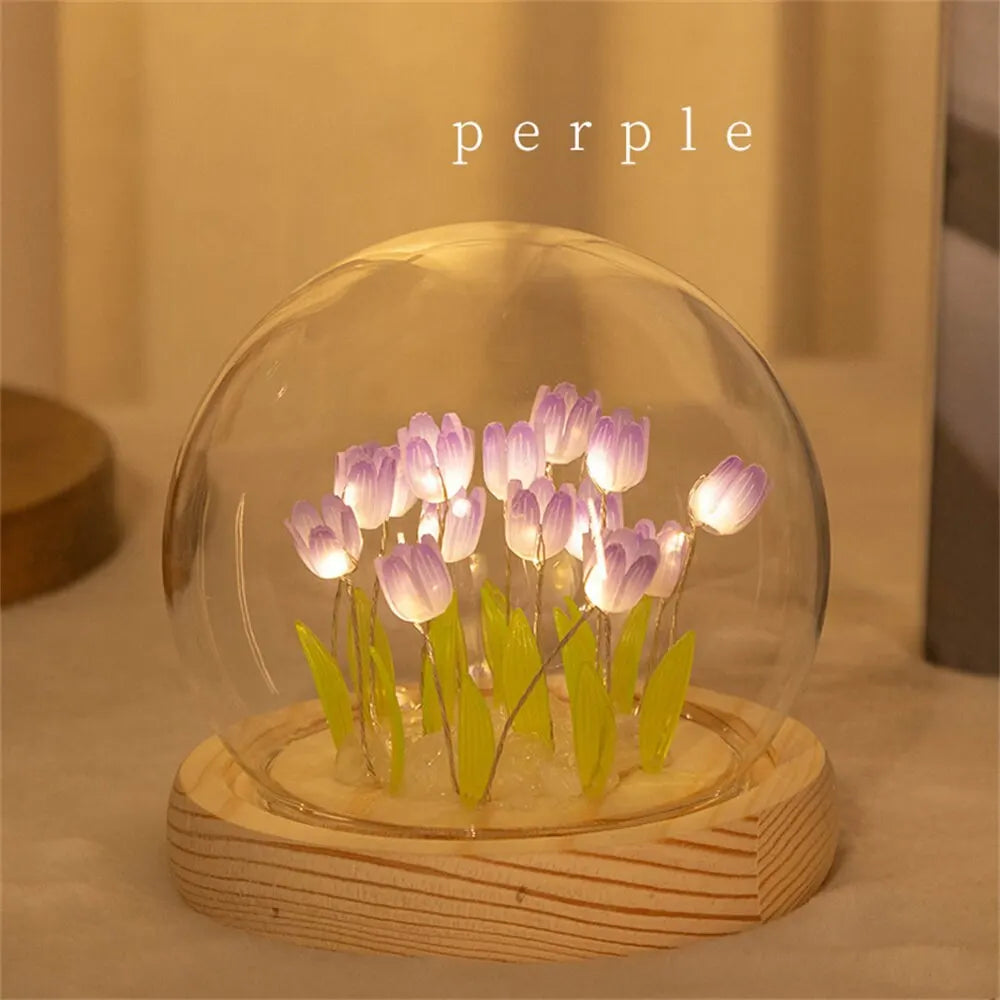 Handmade LED Tulip Flower Night Light - DIY Decorative Lamp for Bedroom, A Perfect Valentine&