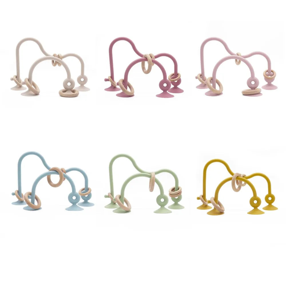 Soft Silicone Teether Toy with Wooden Ring, Safe Teething Ring for Infants, Ideal for Teething Relief and Sensory Exploration