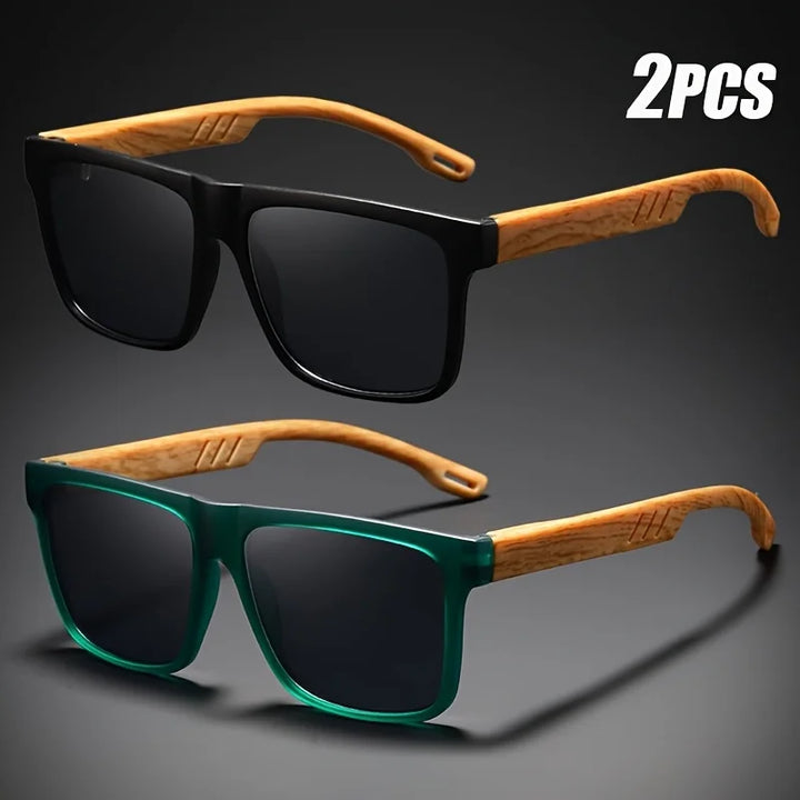 Sunglasses Square Frame Unisex Outdoor Eyewear UV400 Protection Summer 2026 Trend Wood Grain Hinges