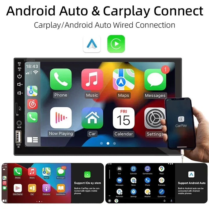 Car Stereo 7-Inch 1 Din CarPlay Android Auto MP5 Head Unit With USB Bluetooth Rear View Camera Fall 2025 Gift