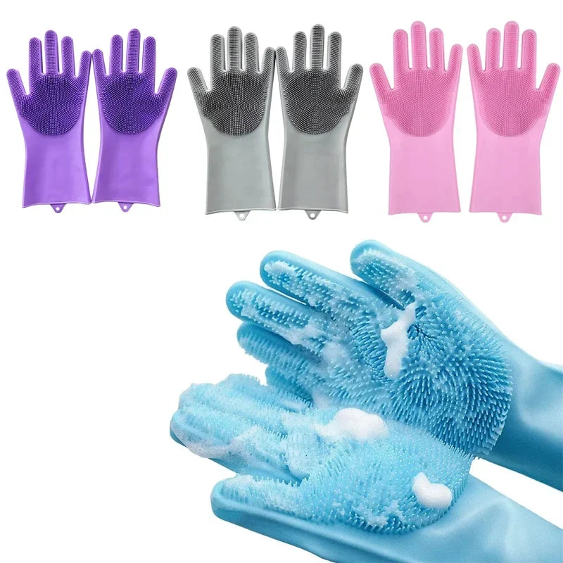 Silicone Dishwashing Gloves with Scrubber - Eco-Friendly Household Cleaning Tool
