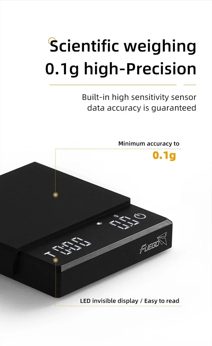 Coffee Scale Rechargeable Digital 0.1g Precision With Timer