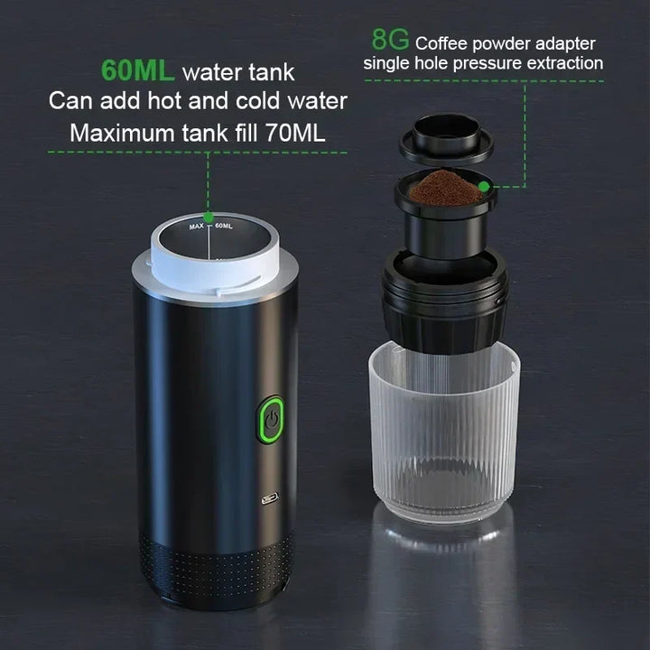Wireless Electric Portable Espresso Coffee Machine - 3-in-1 Travel Coffee Maker for Car &amp; Home