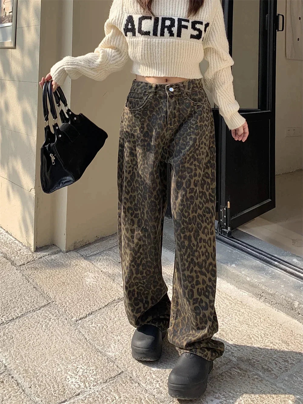 High-Waisted Leopard Print Wide Leg Jeans for Women, Trendy Fit in S-XXL Sizes