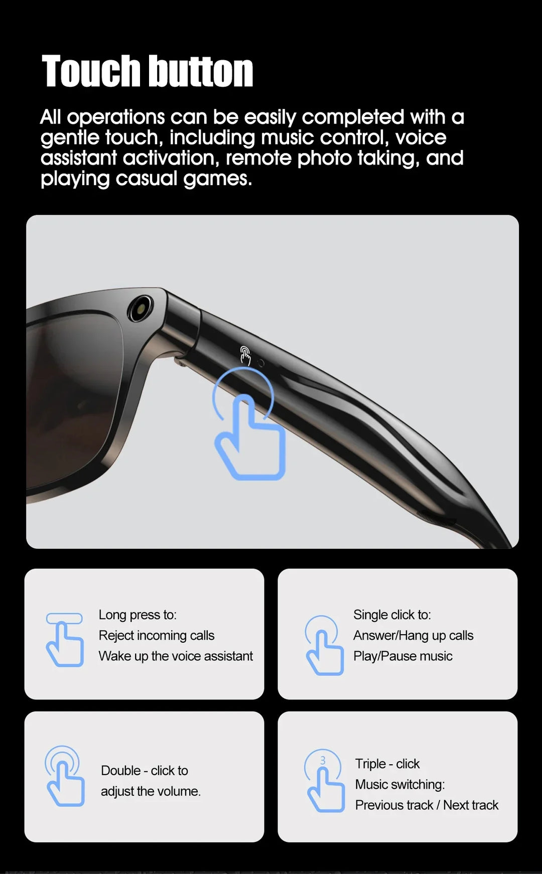 Smart AI Camera Glasses Bluetooth Call Voice Assistant