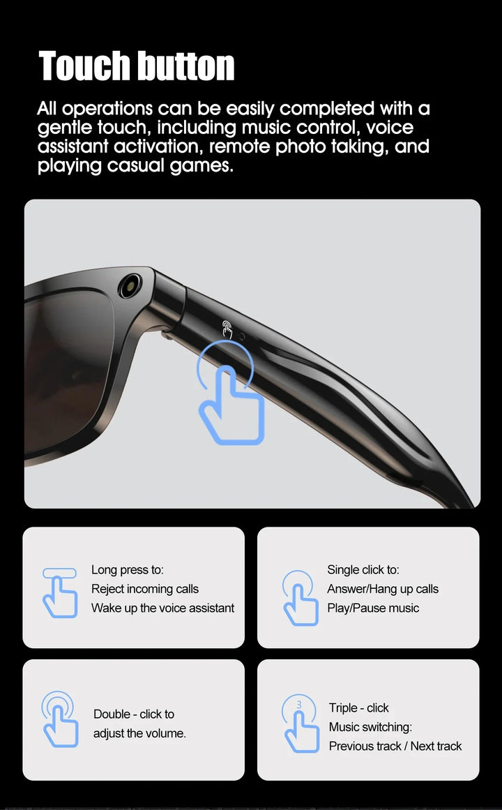 Smart AI Camera Glasses Bluetooth Call Voice Assistant