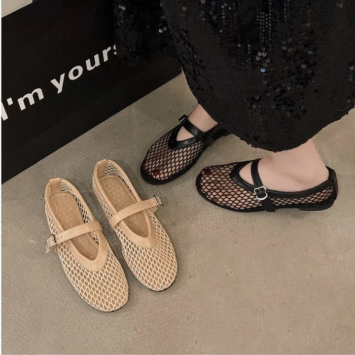 Breathable Women Mesh Ballet Flats - Strappy Round Toe