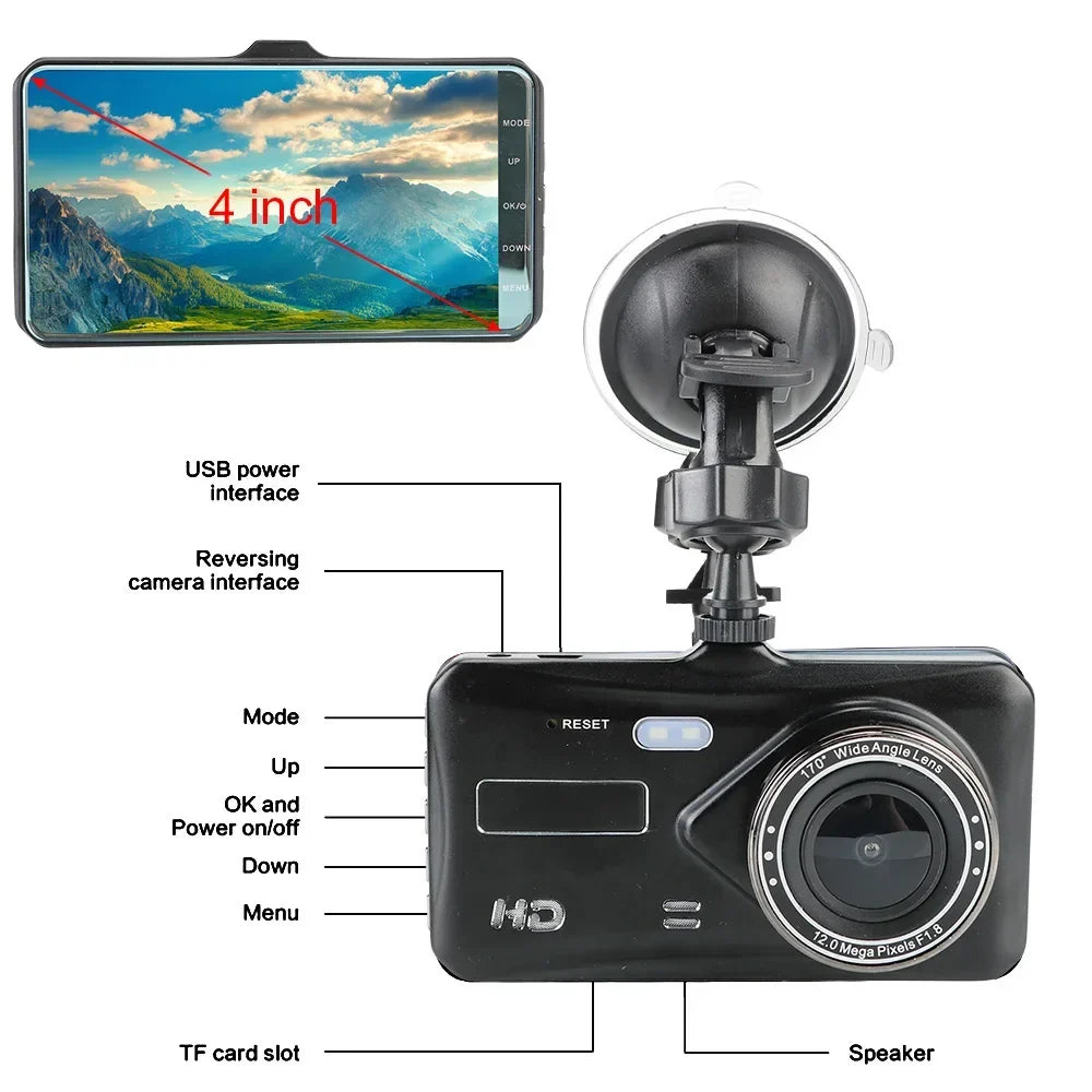 Car DVR Dual Lens DashCam 4" HD 1080P 32 GB Touch Screen Video Recorder