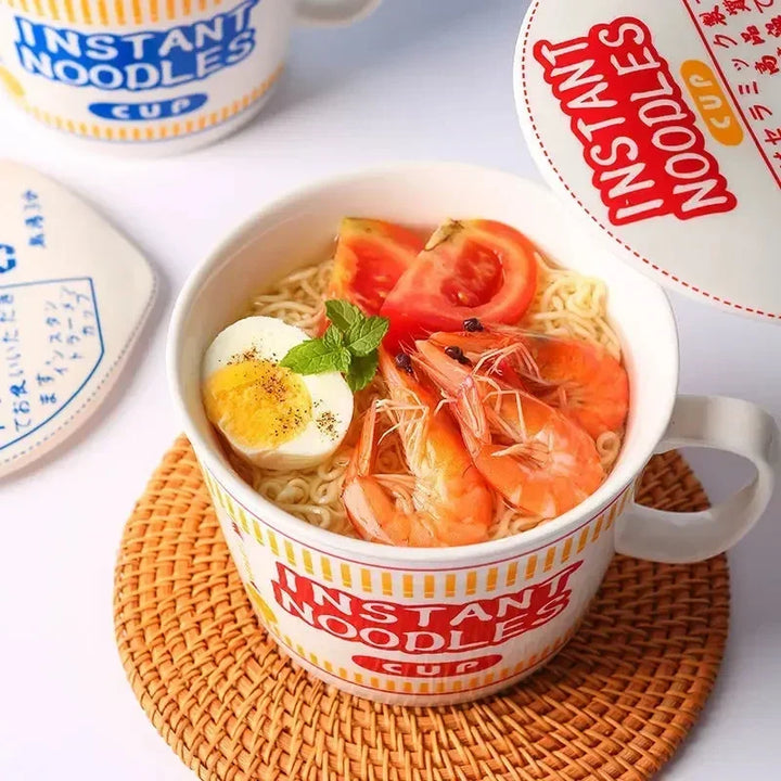 Instant Noodle Bowl Ceramic With Handle And Lid Large