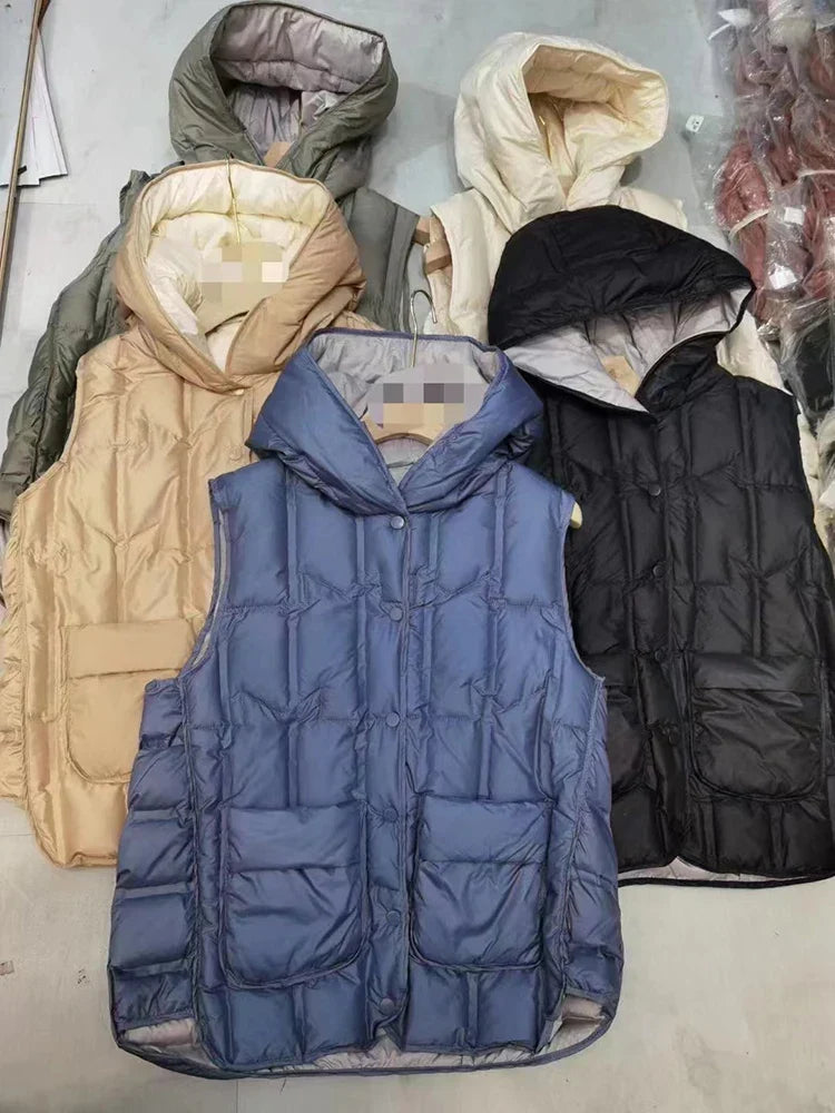 Lightweight Women’s Hooded Down Vest - Quilted Midlength