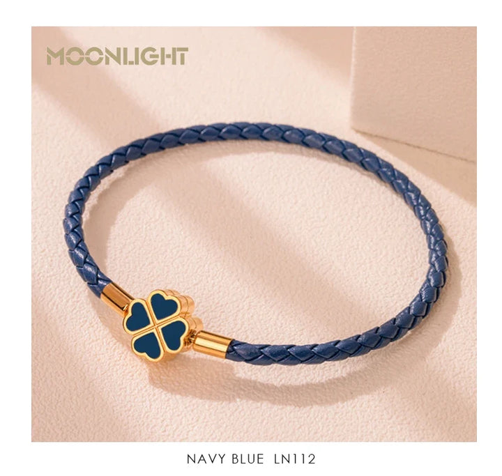 Four Leaf Clover Braided Leather Lucky Bracelet Gift