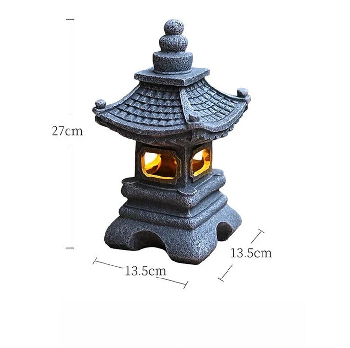 Solar Lantern Resin Stone Pagoda Garden Ornament Zen Chinese Style Outdoor Light Fall 2026 Eco Friendly Decor