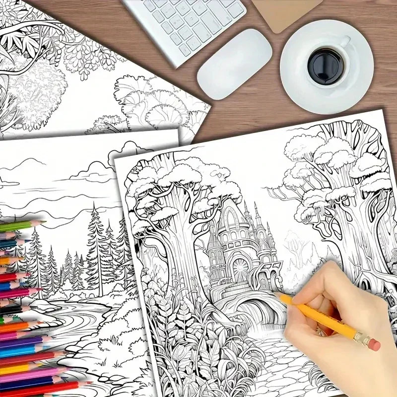 colouring Book 22 Page Psychedelic Forest Stress Relief Activity Gift Fall 2025 Trend