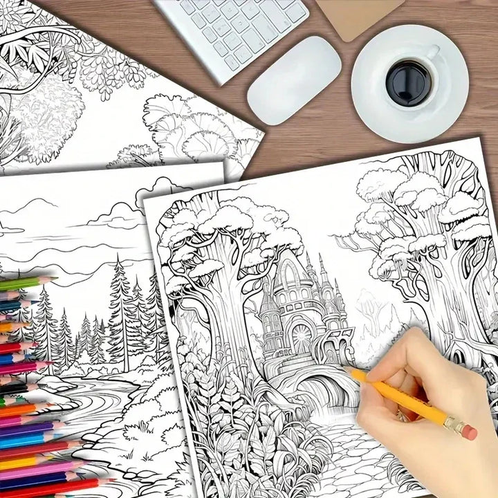 colouring Book 22 Page Psychedelic Forest Stress Relief Activity Gift Fall 2025 Trend