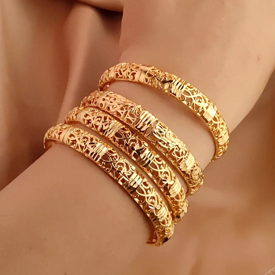 Gold Color Bangle Openwork Wedding Bracelet Dubai Style