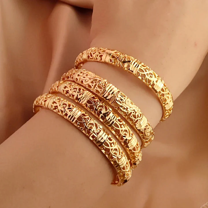 Gold Color Bangle Openwork Wedding Bracelet Dubai Style