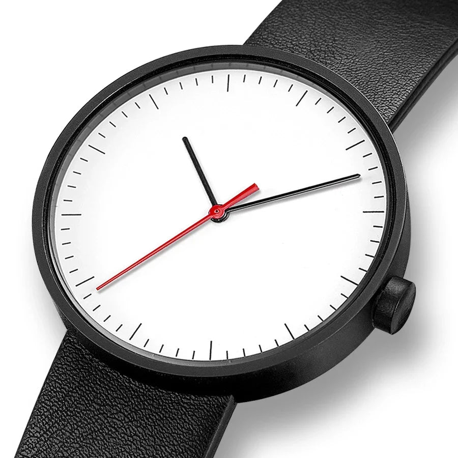 Classic unisex quartz wristwatch – leather strap, round dial, minimalist everyday timepiece