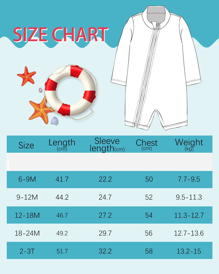 Breathable unisex long-sleeve rash guard - one-piece swimsuit, UPF 50+, pineapple print, for babies and toddlers