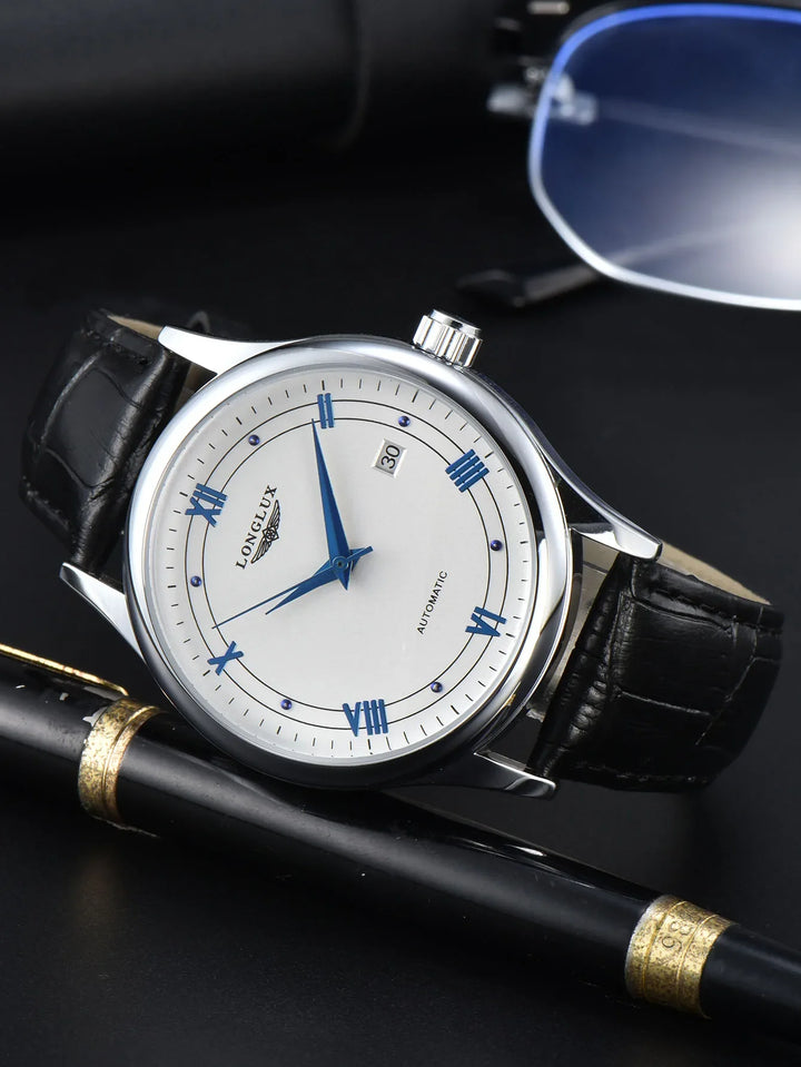 Automatic Watch Leather Strap Mechanical Date Waterproof