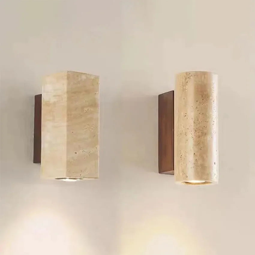 Japandi Yellow Marble LED Wall Sconce Wabi Sabi Bedside Light