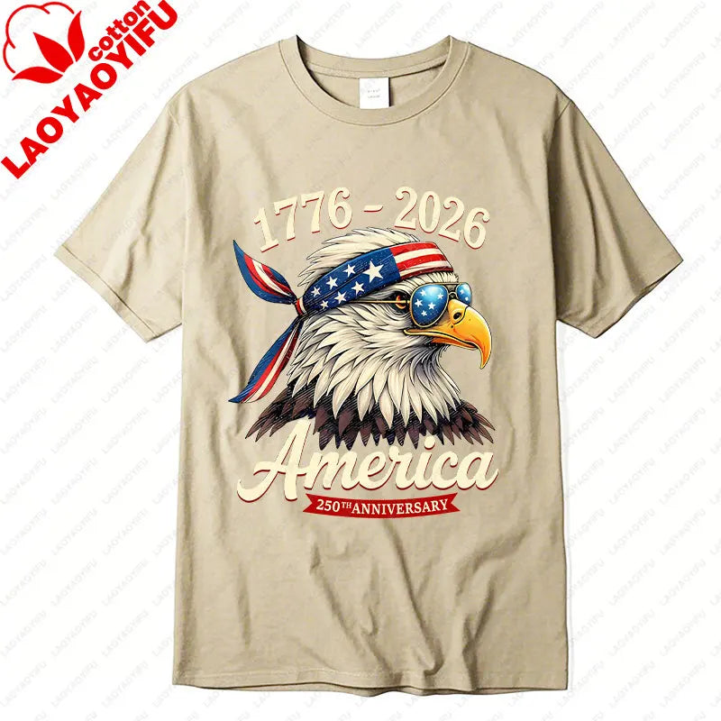 Soft Unisex Bald Eagle Graphic Tee - Short-Sleeve, Durable Cotton, For 250th Anniversary Independence Day Celebration