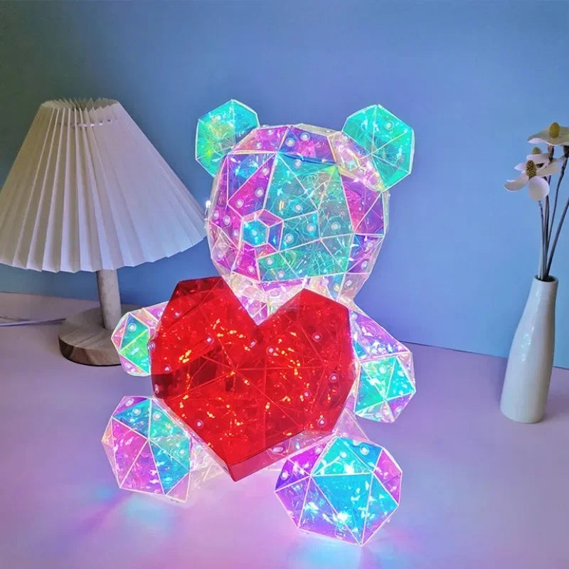 colourful LED Teddy Bear Lamp with Heart - A Heartwarming Valentine&