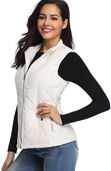 Lightweight Women Quilted Vest - Stand Collar Cotton Winter