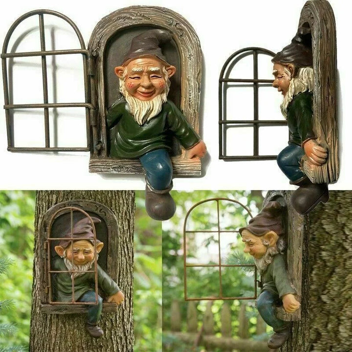 Garden Gnome Resin Statue Naughty Elf Window Hugger Fairy Tale Garden Decor Fall 2026 Gift Idea