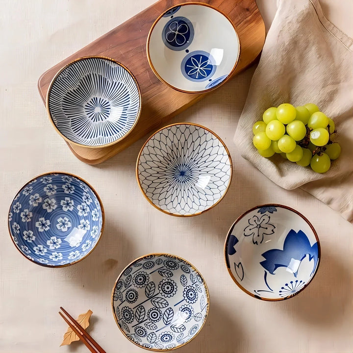 Japanese Ceramic Bowl Set 6pc Microwave Safe Gift Box