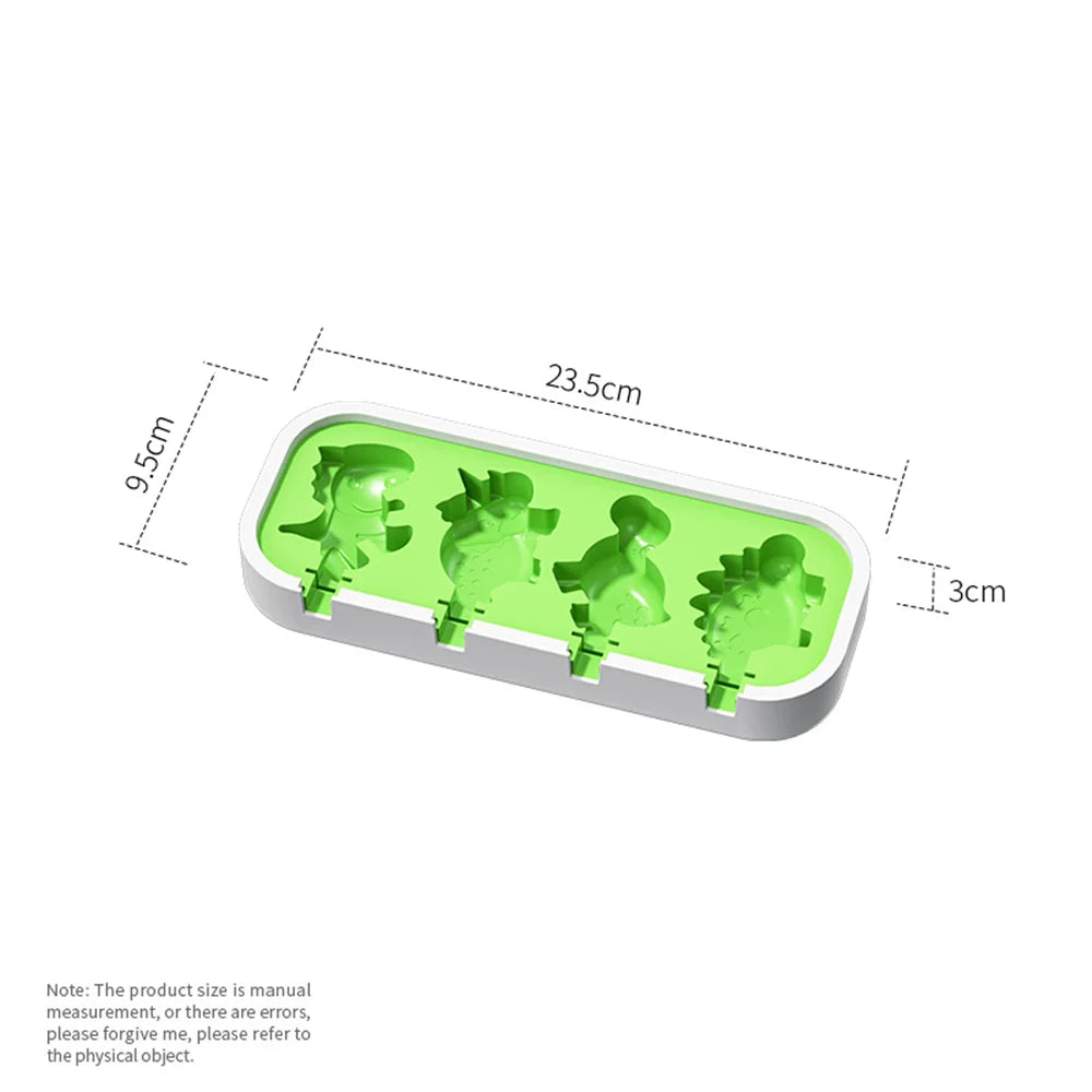 Dinosaur-Shaped Ice Cream Mold and Ice Pop Maker with Lid and Sticks, Food-Grade Silicone, Non-Stick, Temperature Resistant