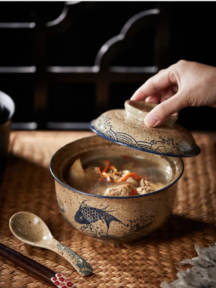 Instant Ramen Bowl With Lid Porcelain Large Capacity
