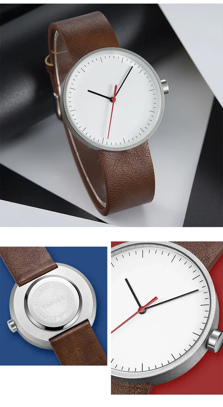 Classic unisex quartz wristwatch – leather strap, round dial, minimalist everyday timepiece