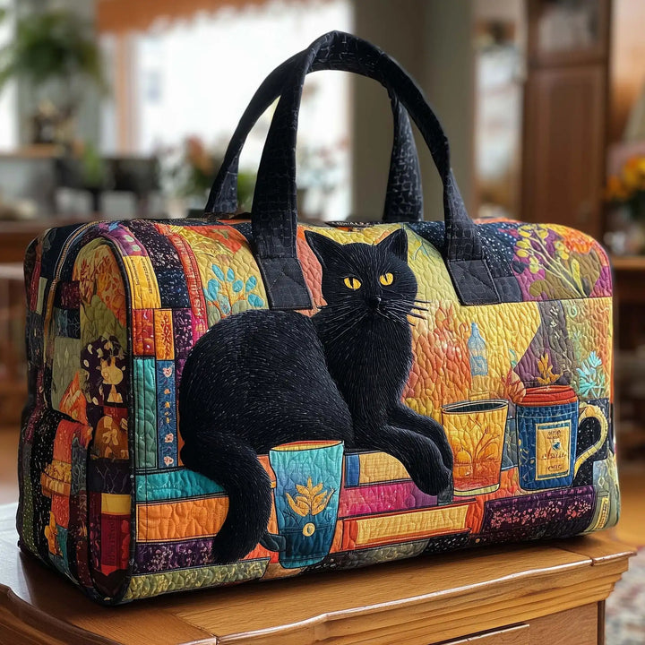 Soft Unisex Travel Tote - Quilted, Cat-Embroidered Fabric, For Beach, Hiking, Camping