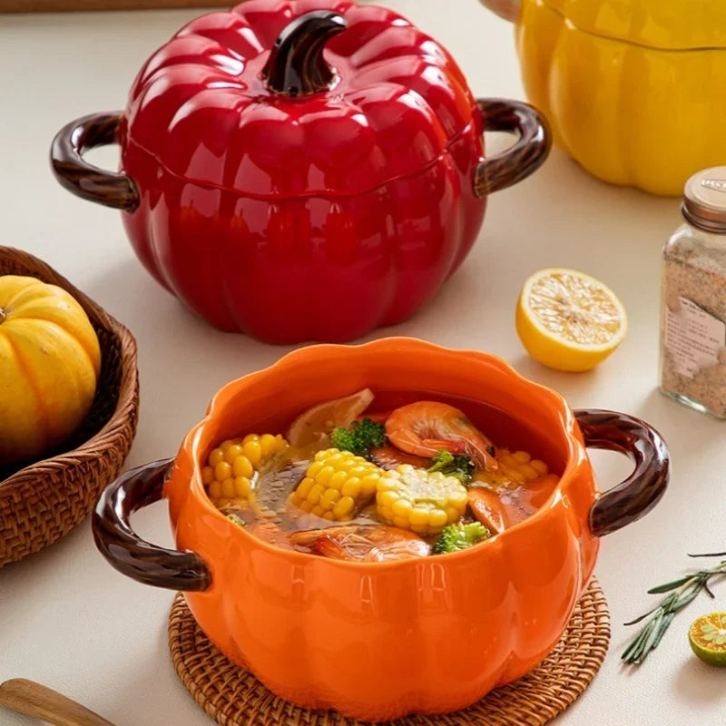 Ceramic Soup Pot Pumpkin Lid Porcelain Large Fall 2025