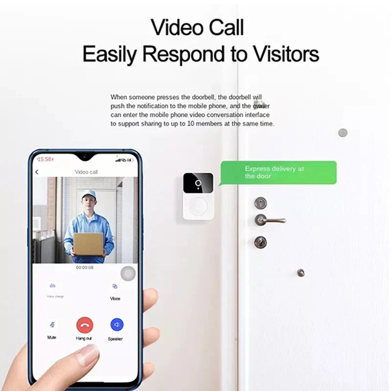 Tuya Wireless Video Doorbell Camera with Night Vision, Smart Home Security HD Outdoor Doorbell Intercom System